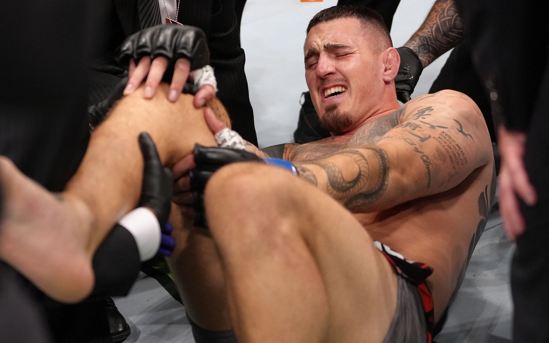 Tom Aspinall suffers a horrific injury. [Image courtesy: Getty]