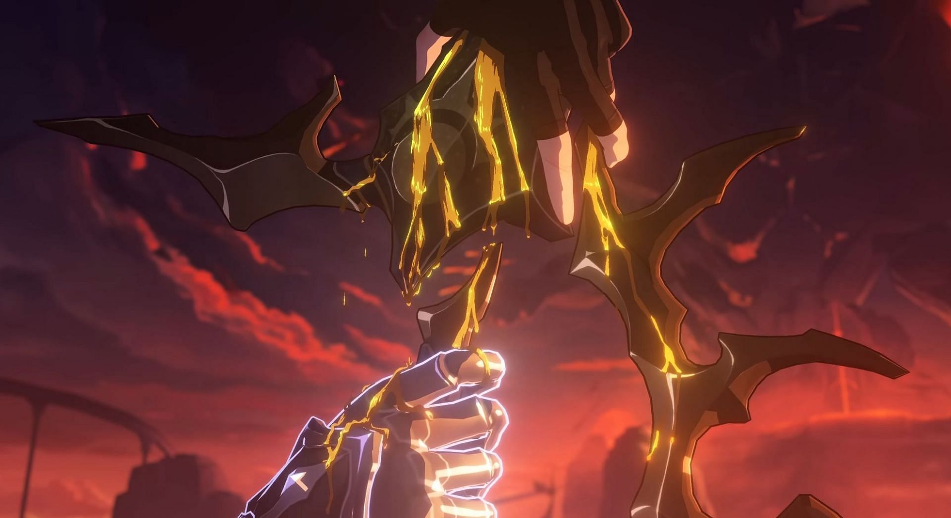 Golden blood flows from Phainon's body as he holds the Flame Reaver's sword (Image via HoYoverse)