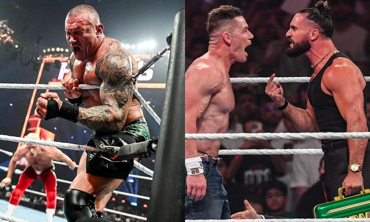Randy Orton (L) and John Cena and Seth Rollins (R). [Photo credit: WWE.com]