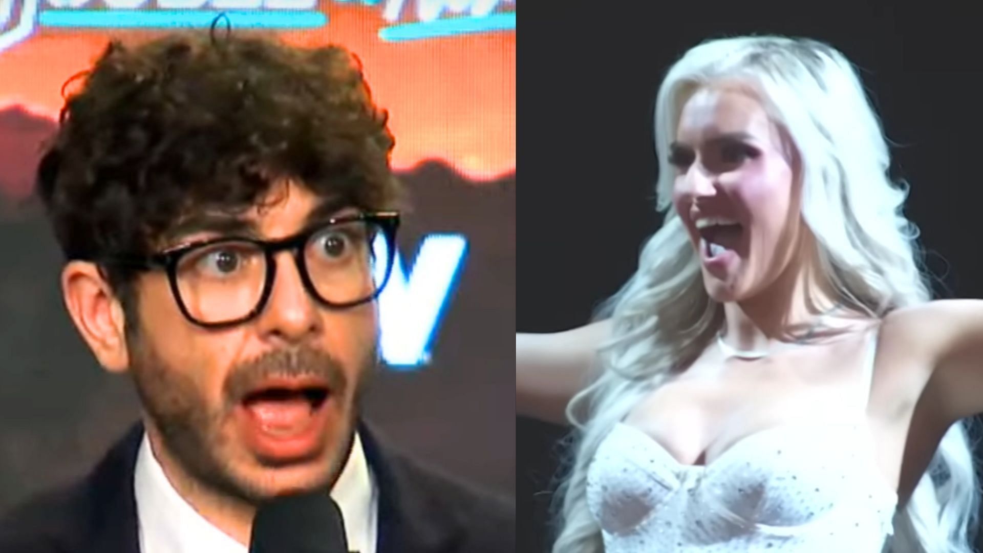 Tony Khan (left) and Mariah May (right) (Images via AEW and WWE YouTube) 