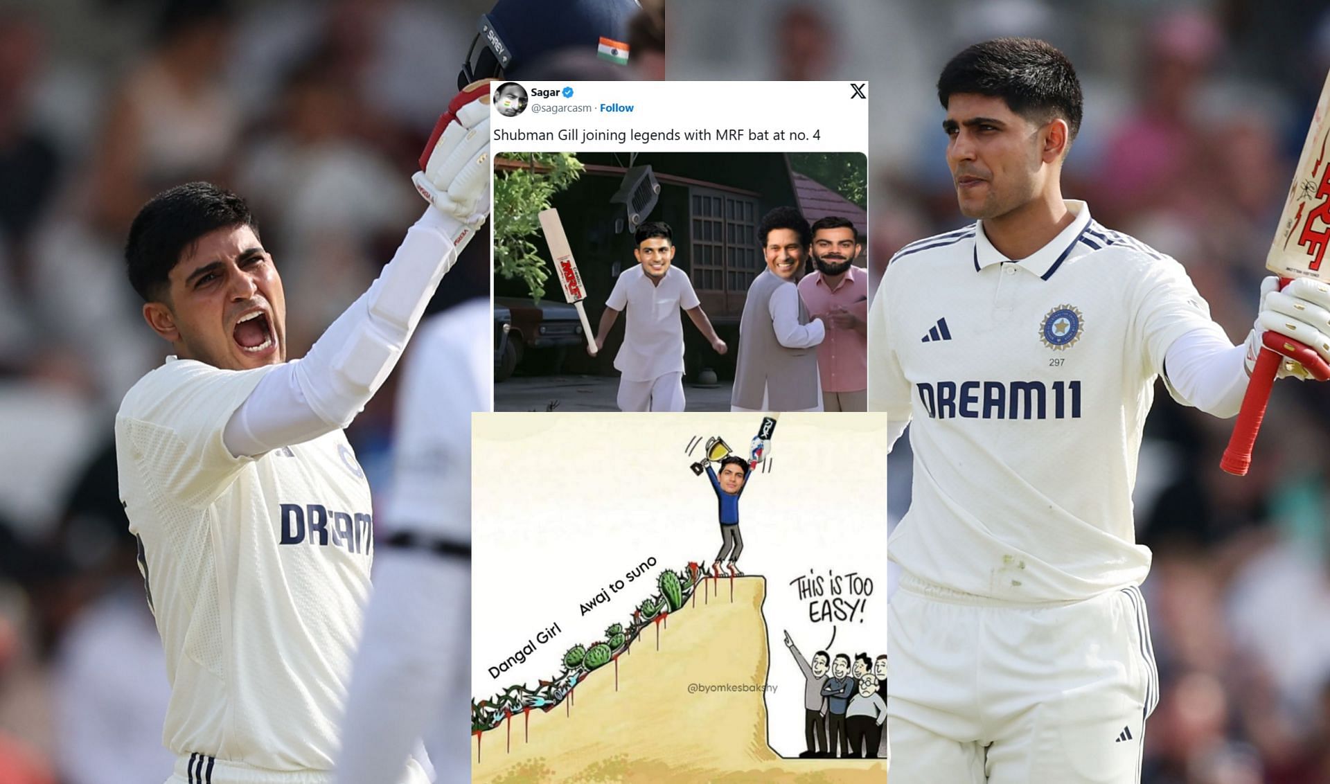 Top Shubman Gill memes from day 1 of 1st ENG vs IND Test. (Images: X - BCCI, @sagarcasm, @byomkesbakshy)