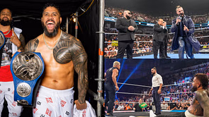 Jey Uso receives a warning from member of Seth Rollins' faction ahead of his match with Cody Rhodes