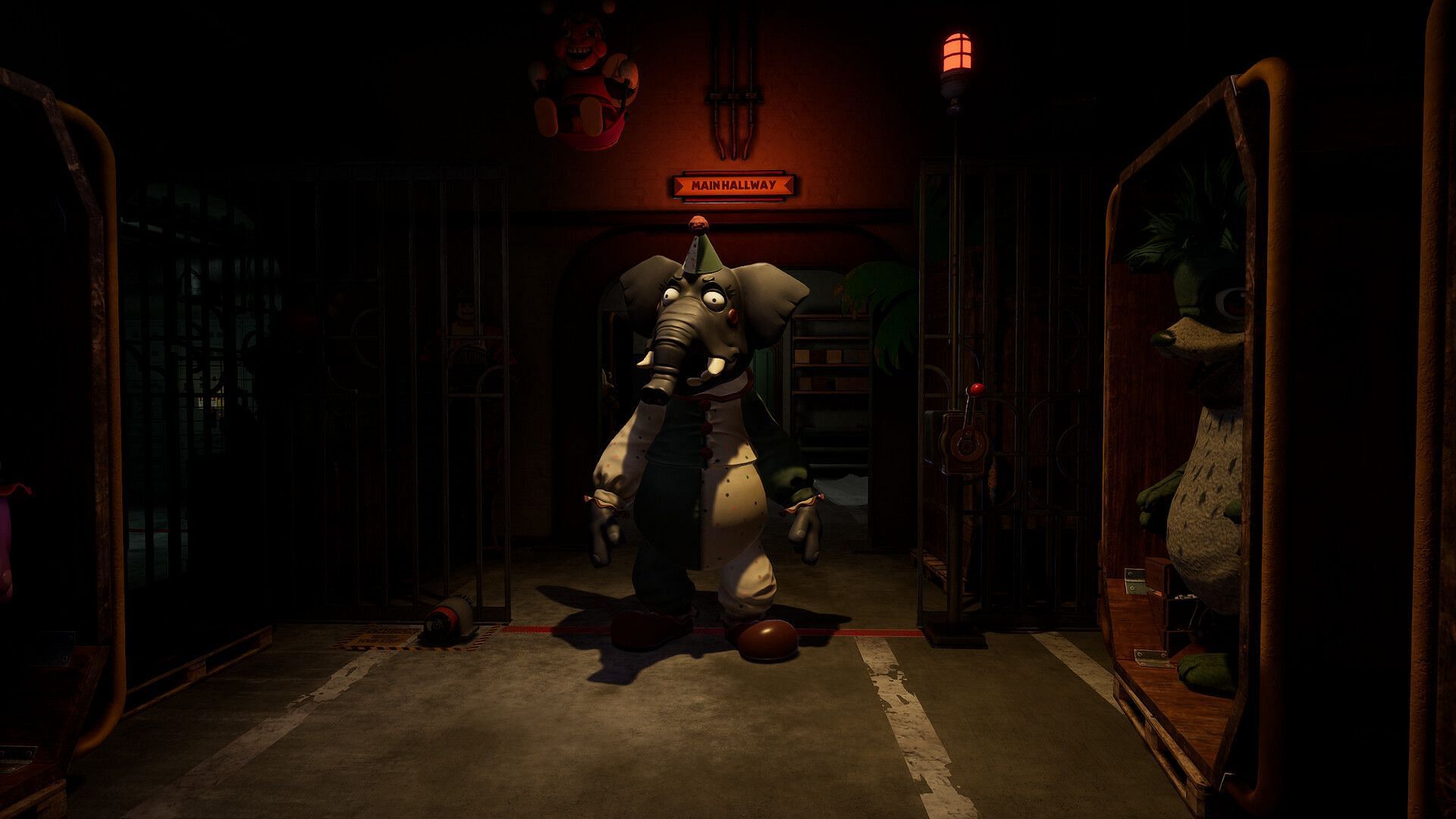 The Mimic makes its entrance in a creepy elephant costume after players unlock the storage gate (Image via ScottGames)
