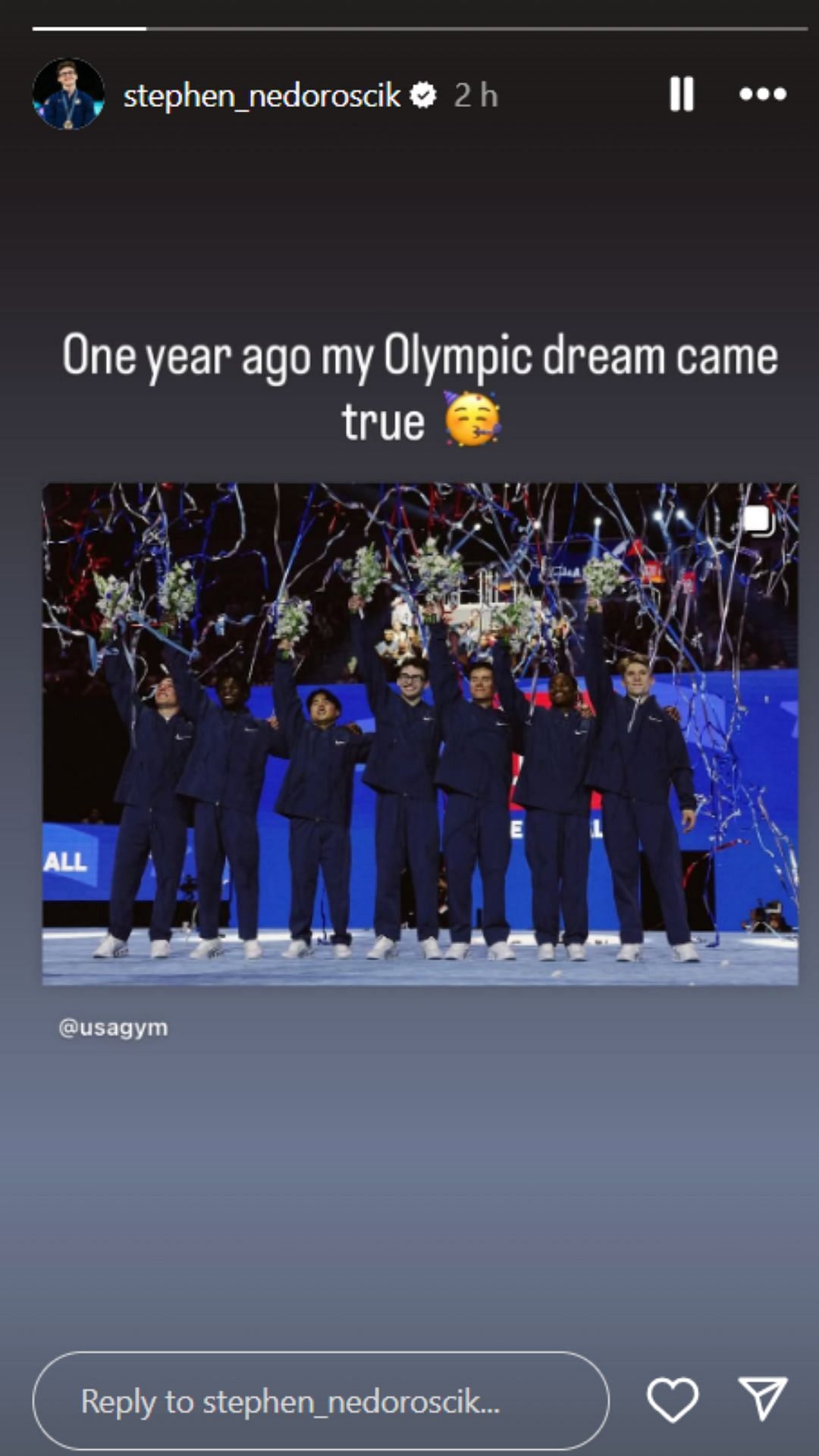 Screenshot of story (IG/@stephen_nedoroscik)