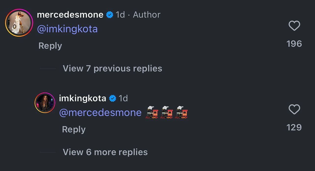 Screenshot of the two former WWE Superstars&#039; interaction [Credit: Mercedes&#039; Instagram post]