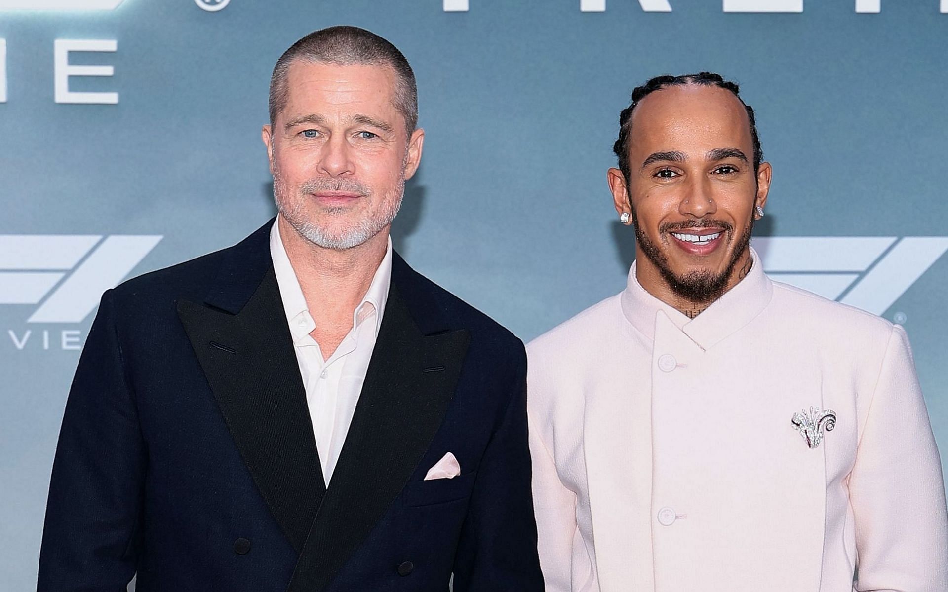 Brad Pitt (L) and Lewis Hamilton (R) at the F1 world premiere in New York