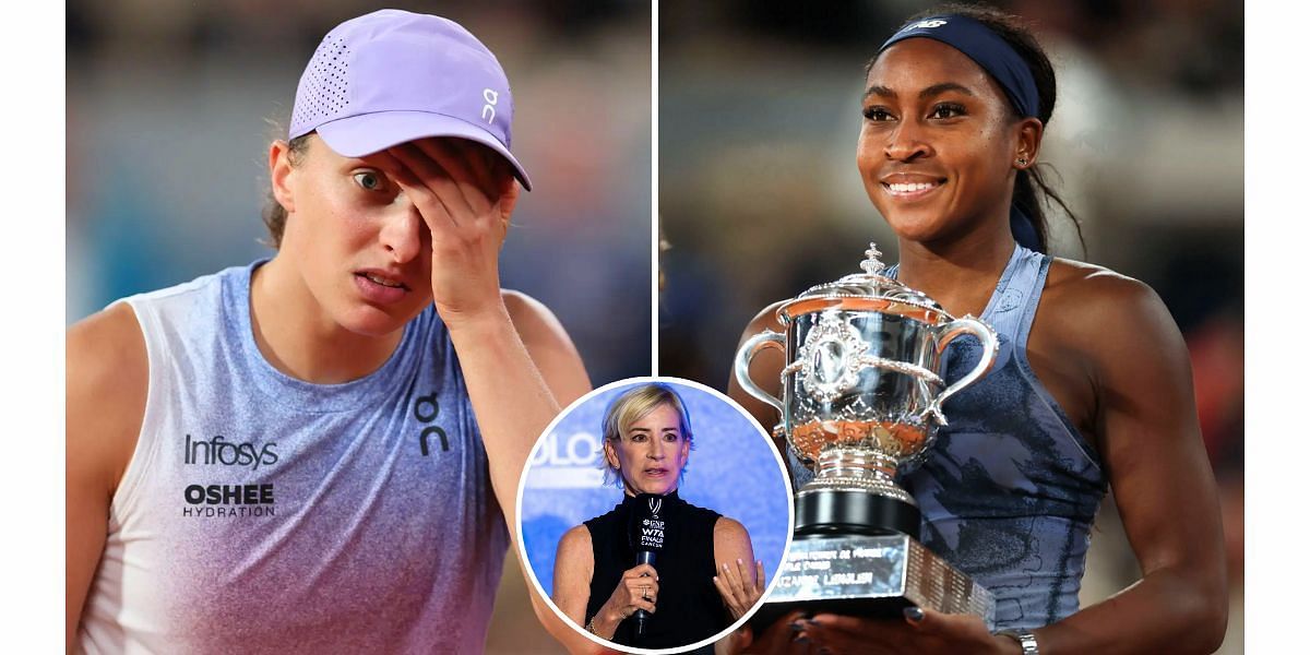 Iga Swiatek (L), Chris Evert (inset) and Coco Gauff (R) (Image Source: Getty)