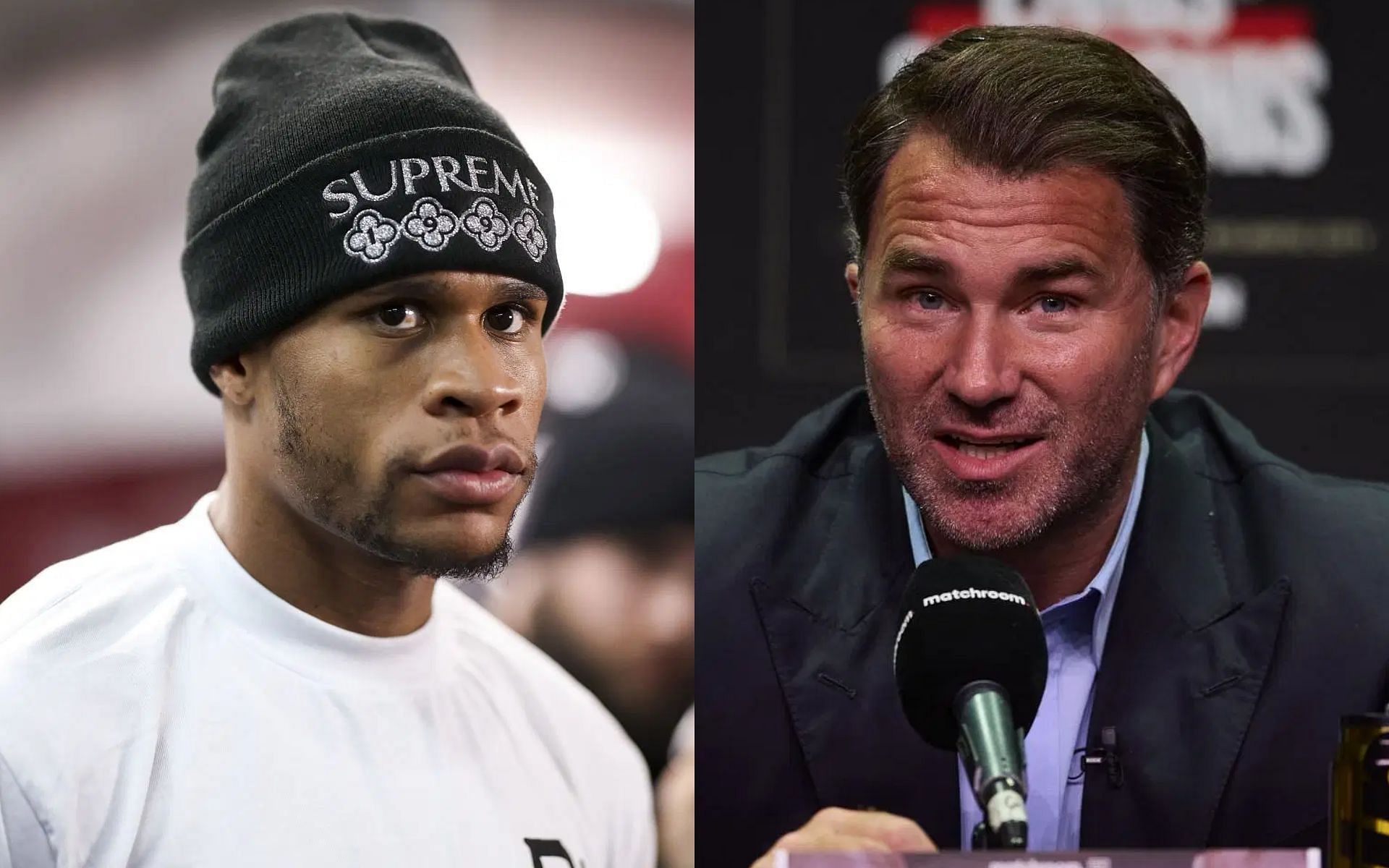 Eddie Hearn (right) claims Devin Haney (left) is needing another fight for cash-reasons [Images courtesy: Getty Images]