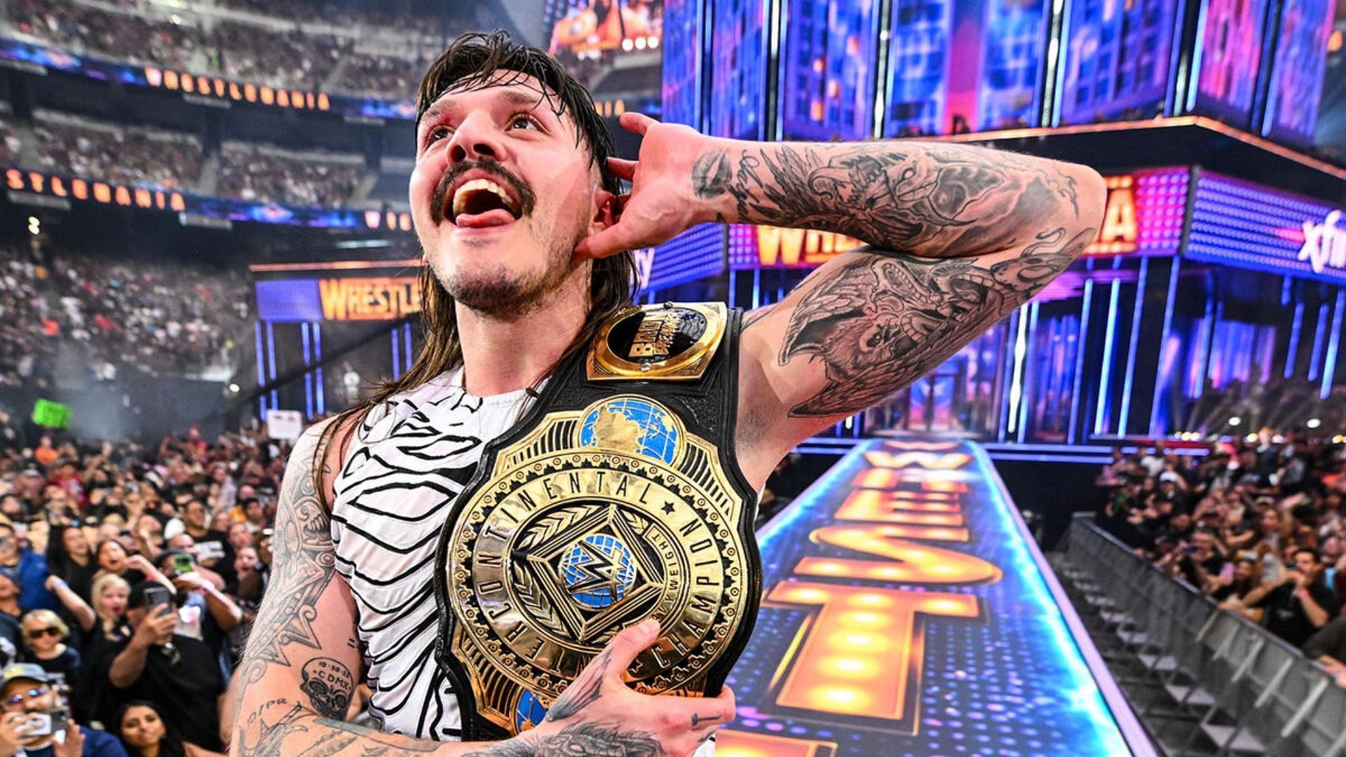 Dominik Mysterio after winning the Intercontinental Championship at WrestleMania (Image via WWE.com)