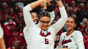 Nebraska Volleyball's Rebekah Allick reacts as her camp receives a massive sold-out response