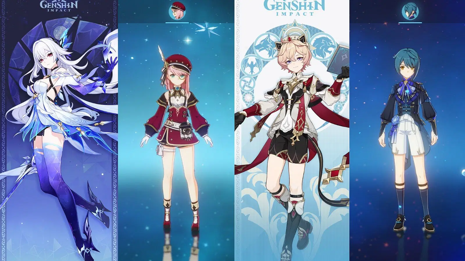 Skirk, Charlotte, Dahlia, and Xingqiu (Image via HoYoverse)