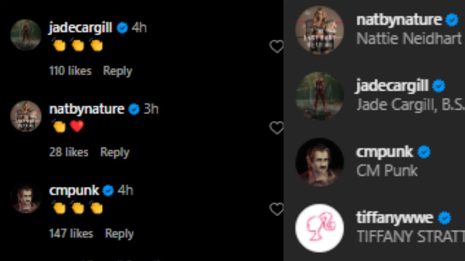 CM Punk, Jade Cargill, and others reacted on Instagram