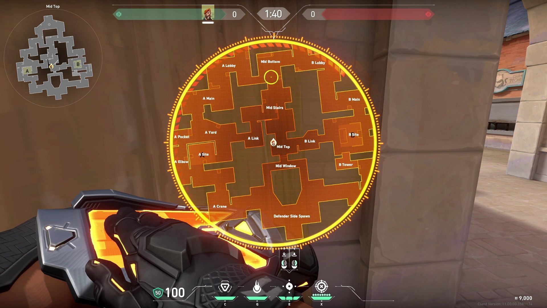 Tactical map view of mid smokes while defending on Corrode (Image via Riot Games)