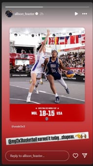 Allison Feaster congratulates Team Mongolia for defeating Team USA at the 2025 3x3 FIBA World Cup
