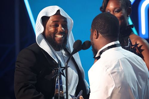            Kendrick Lamar accepts the Album of the Year award for GNX at the 2025 BET Awards. (Image via Getty)