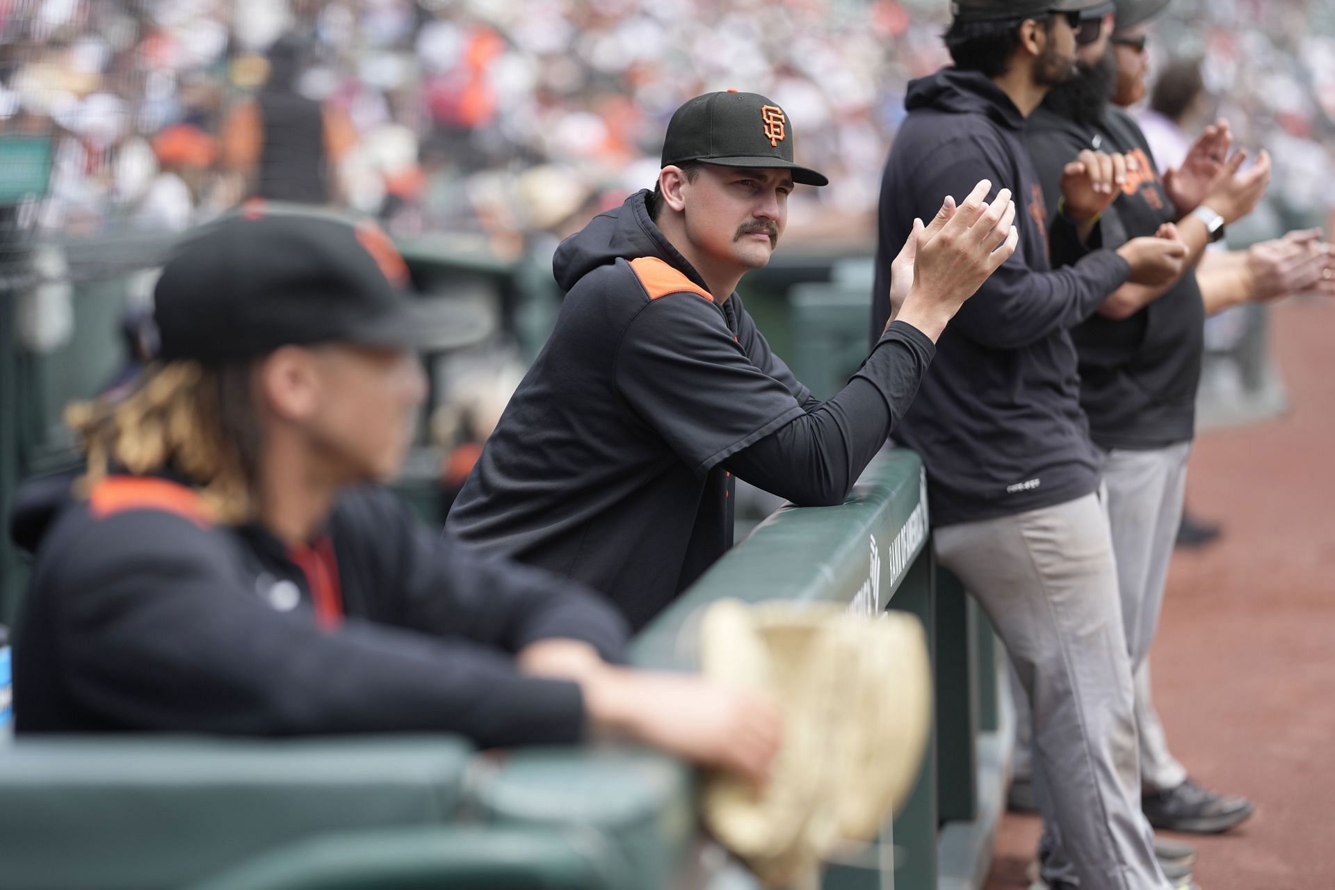 Sean Hjelle spotted in the San Francisco Giants dugout - Source: Getty
