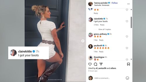 George Kittle’s wife Claire's comment on Hanna Cavinder's post (Image Credit: Instagram)
