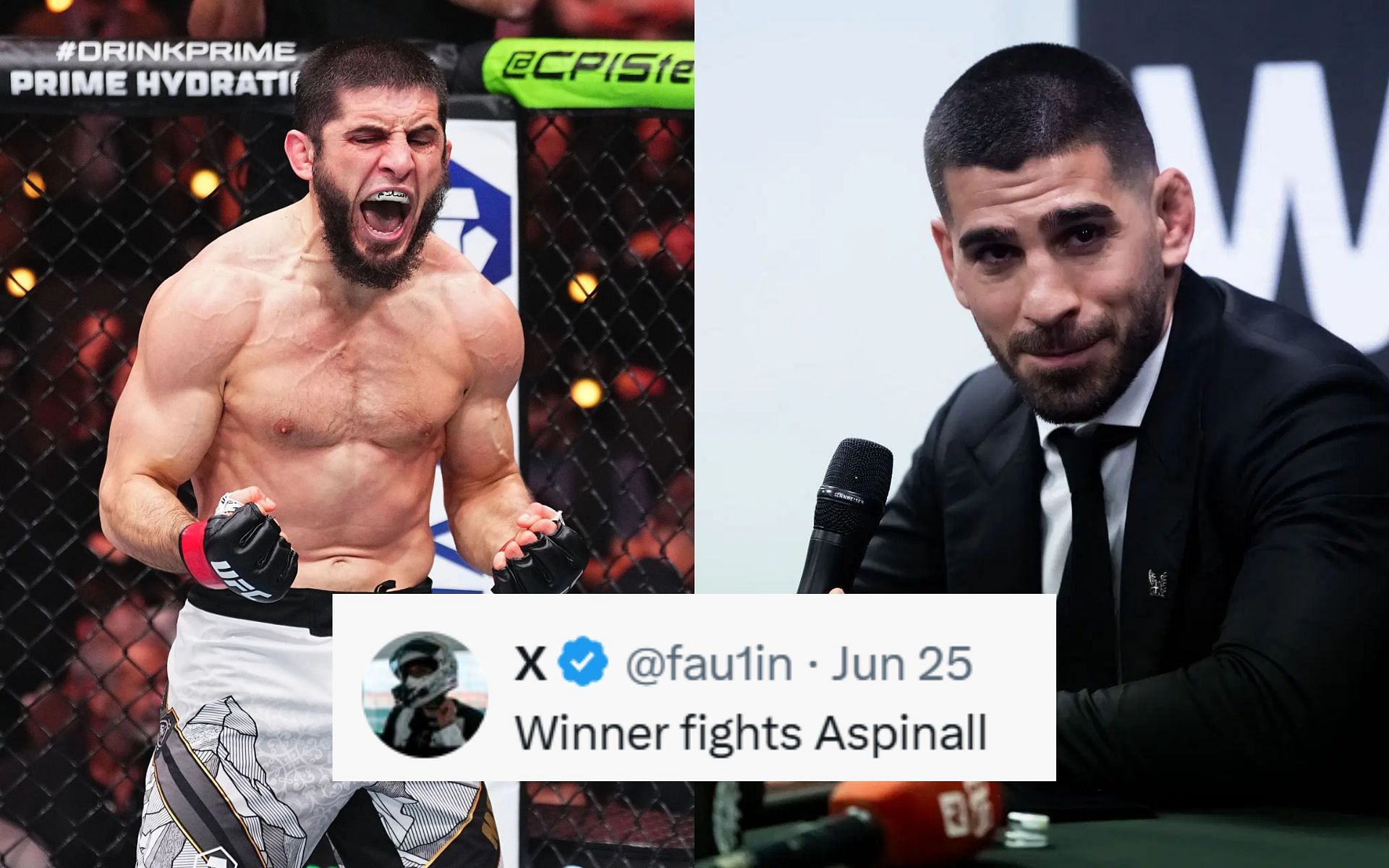 Ilia Topuria (right) eyes Islam Makhachev (left) for a super fight. [Images courtesy: Getty Images]