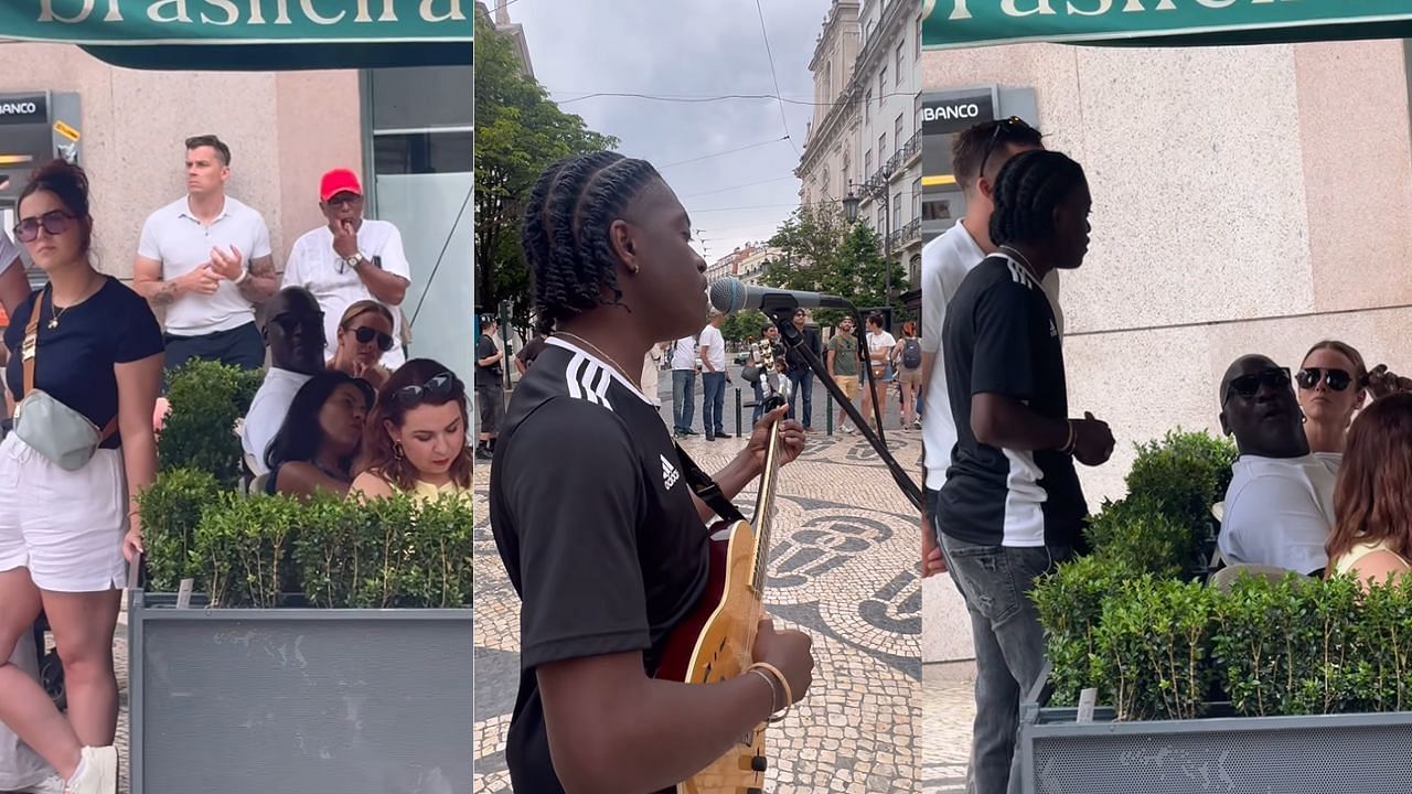 Michael Jordan and wife Yvette Prieto spotted on rare outing together in Portugal, share candid moment with passionate street performer. [photo: @lucas_pina_oficial/IG]