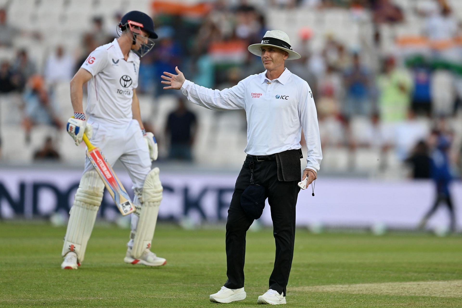 Harry Brook was caught at midwicket off a Jasprit Bumrah no-ball. [P/C: Getty]