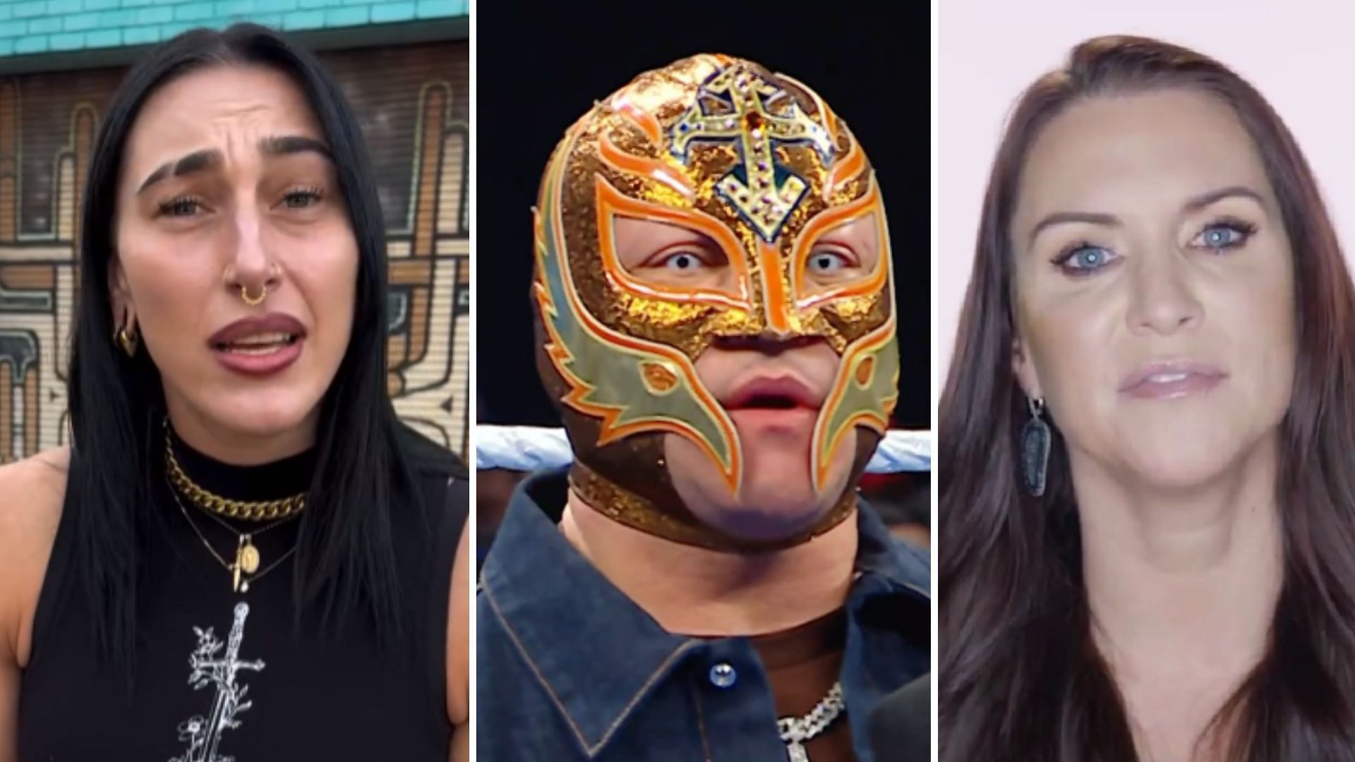 Rhea Ripley (left), Rey Mysterio (middle), Stephanie McMahon (right) [Image credits: WWE