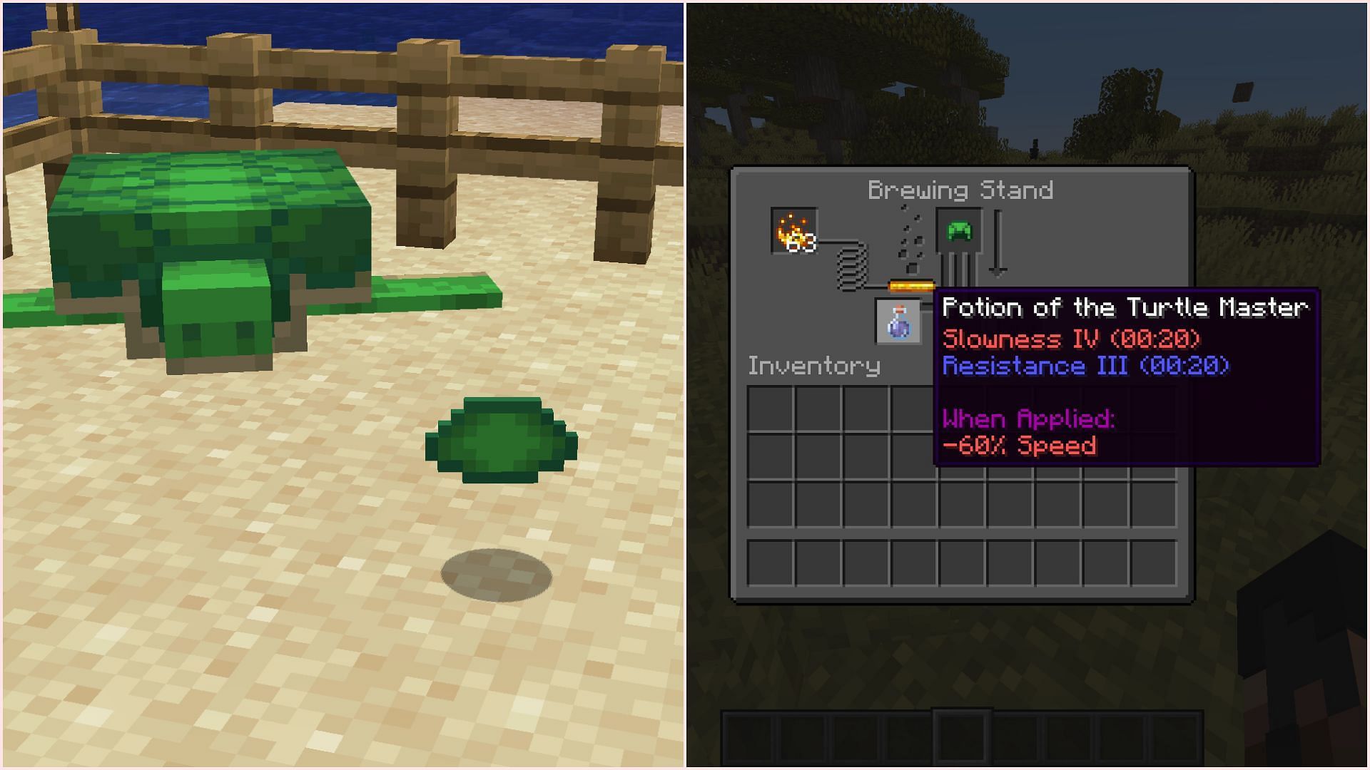 Players require turtle scutes and awkward potions to create the potion of turtle master (Image via Sportskeeda Gaming || Mojang Studios)