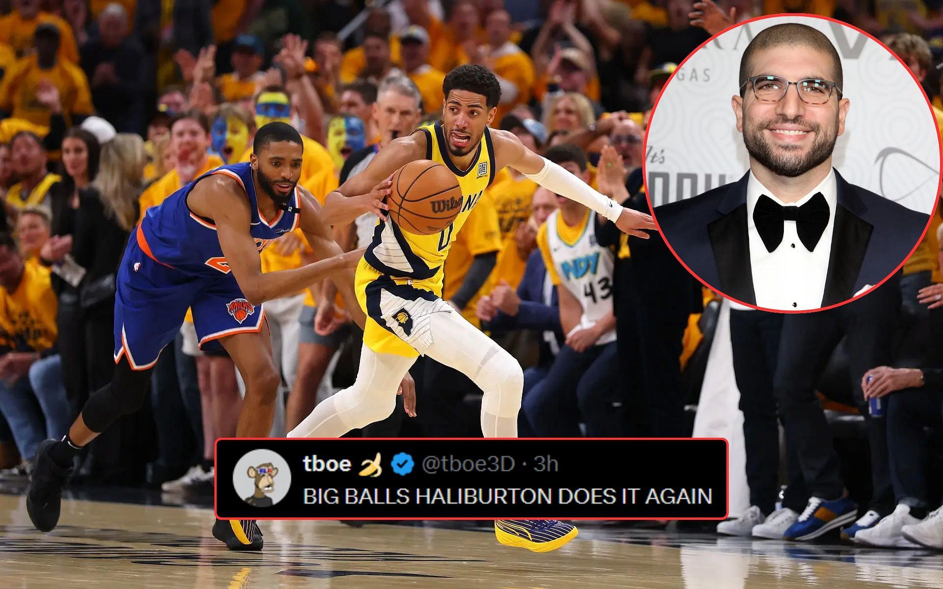 Tyrese Haliburton stuns with clutch performance for Indiana Pacers in NBA Finals Game 1 as Ariel Helwani and fans erupt.