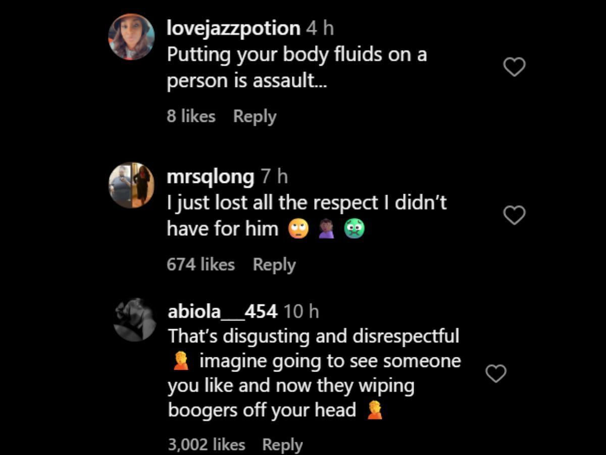 Netizens discuss the rapper wiping his finger on a woman's head after picking his nose. (Image via Instagram/@hollywoodunlocked)