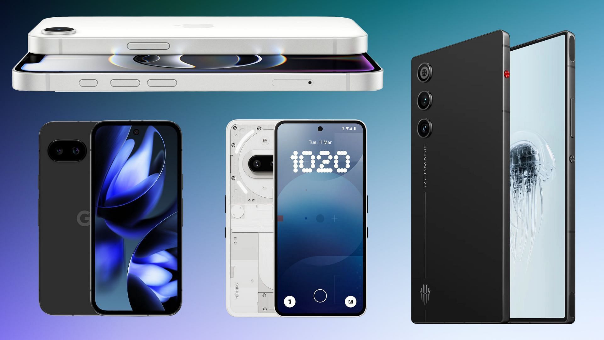 The best budget gaming phones of 2025 (Image via Apple, RedMagic, Google, Nothing)