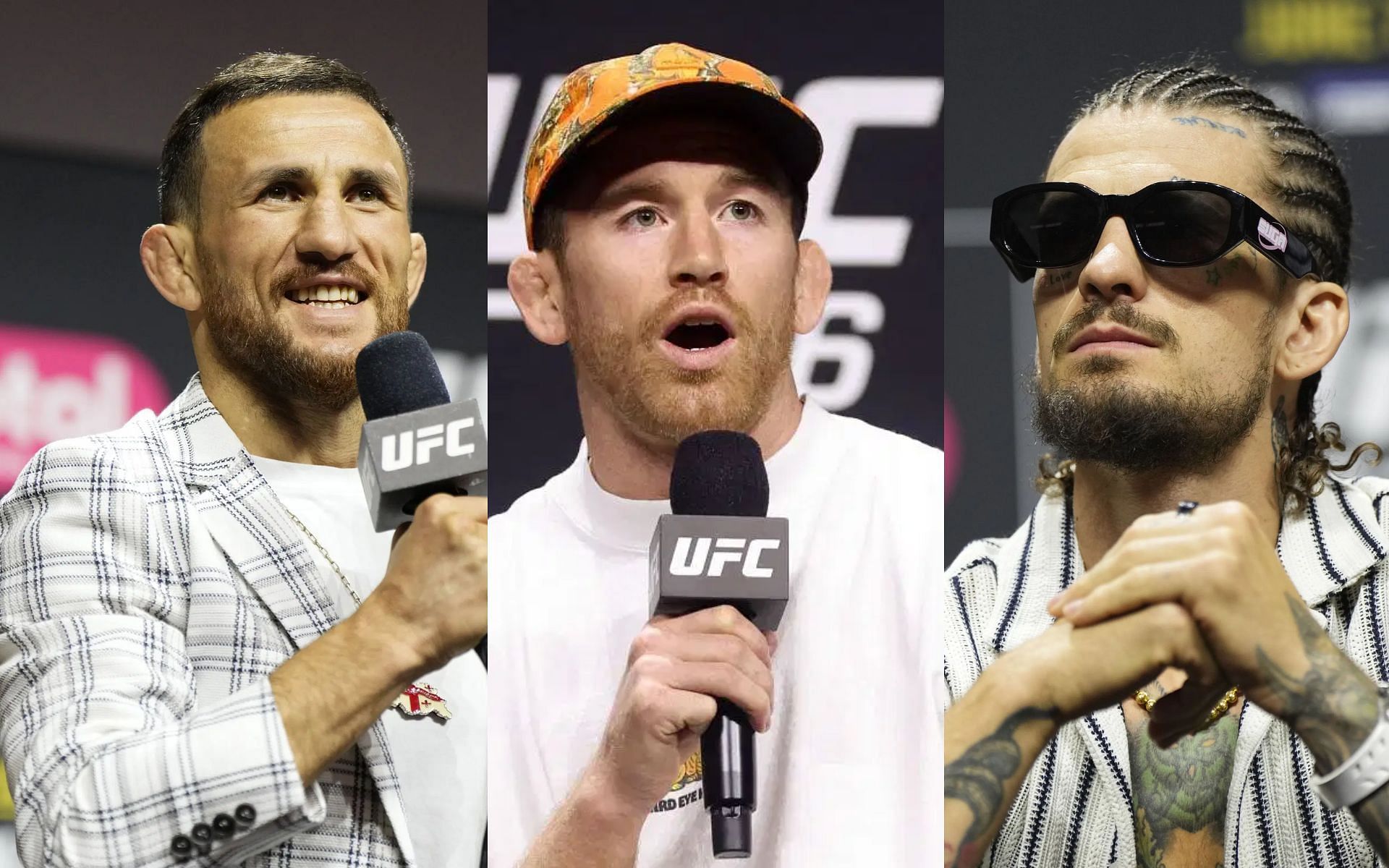 Cory Sandhagen (middle) claims he wants Merab Dvalishvili (left) to beat Sean O