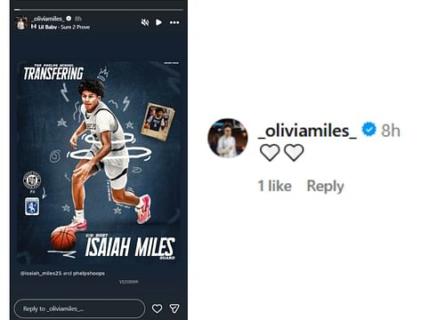 Olivia's comment and reaction to her brother's transfer from Notre Dame | via @_oliviamiles_, @isaiah_miles25/ig