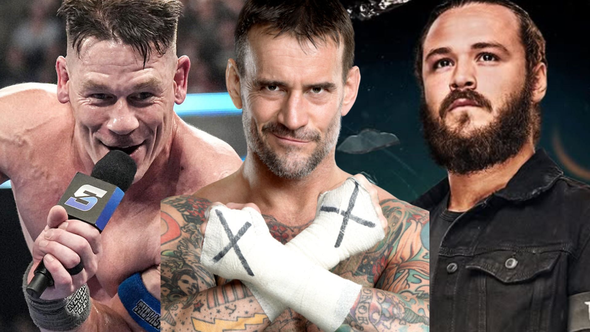 John Cena, CM Punk and Jack Perry. (left to right) (Images via WWE.com and AEW Instagram) 