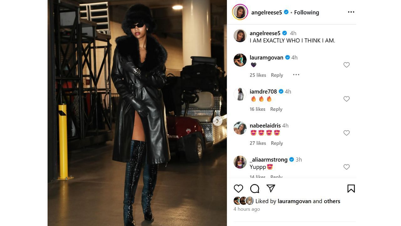 Latest Angel Reese post on Instagram on Sunday. [photo: @angelreese5/IG]