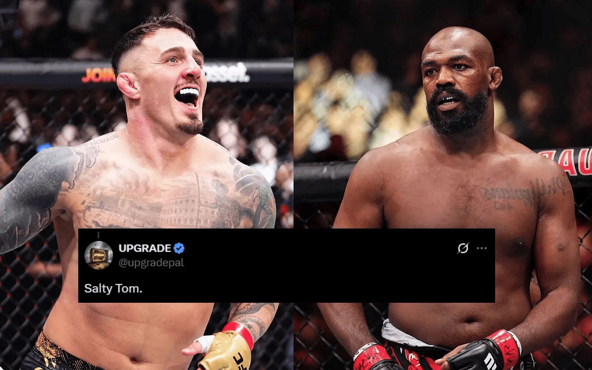 Fans react to Tom Aspinall (left) wishing Jon Jones (right) retirement. [Images courtesy: Getty]