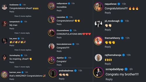 Several stars commented on Apollo Crews' Instagram post.