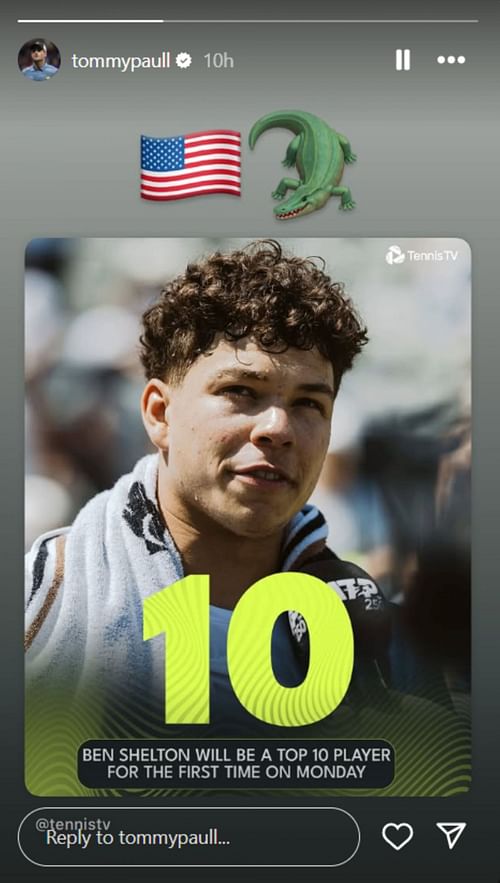 Paul reacts to Ben Shelton's achievement; Instagram - @tommypaull