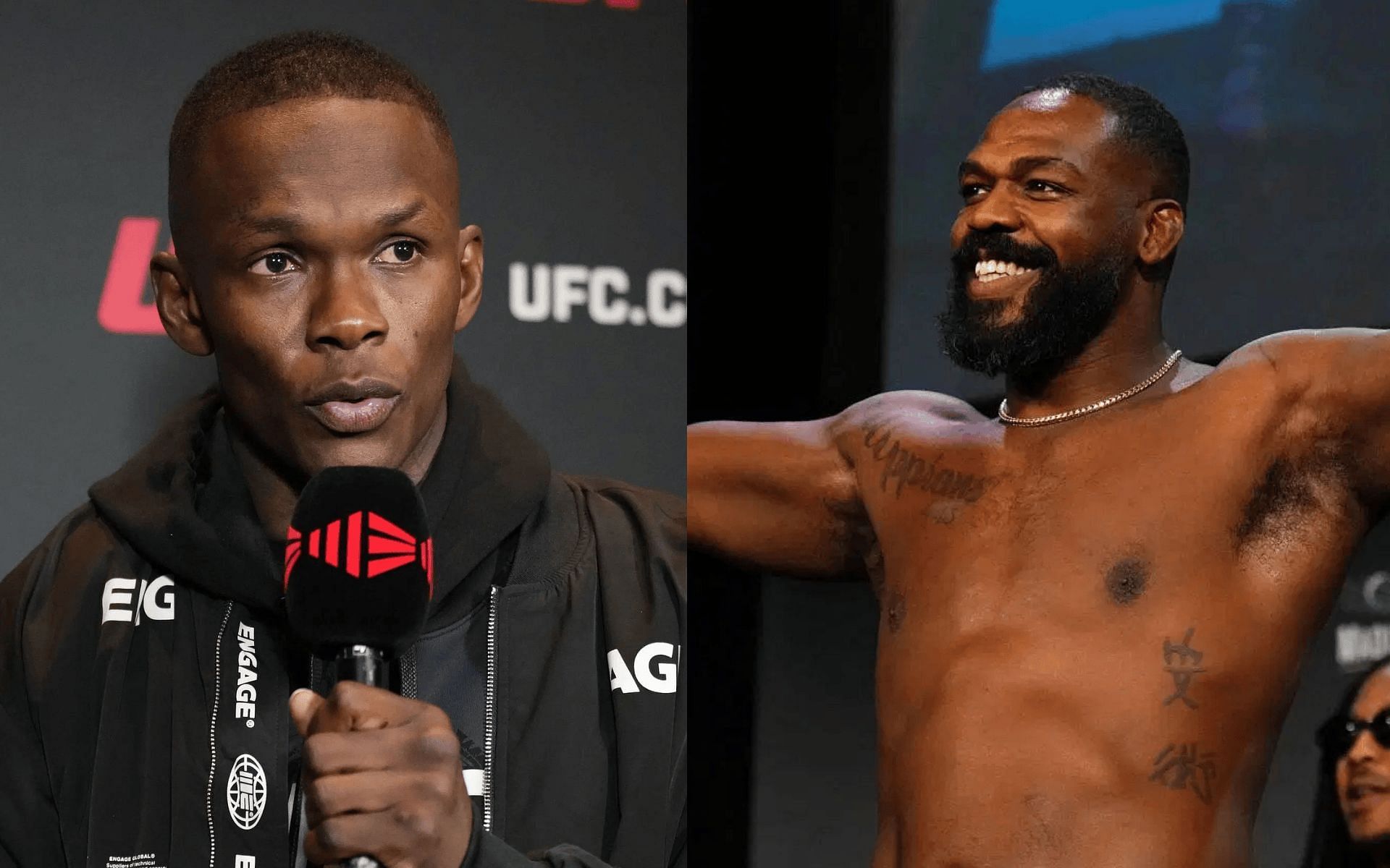 Israel Adesanya (left) talks about Jon Jones