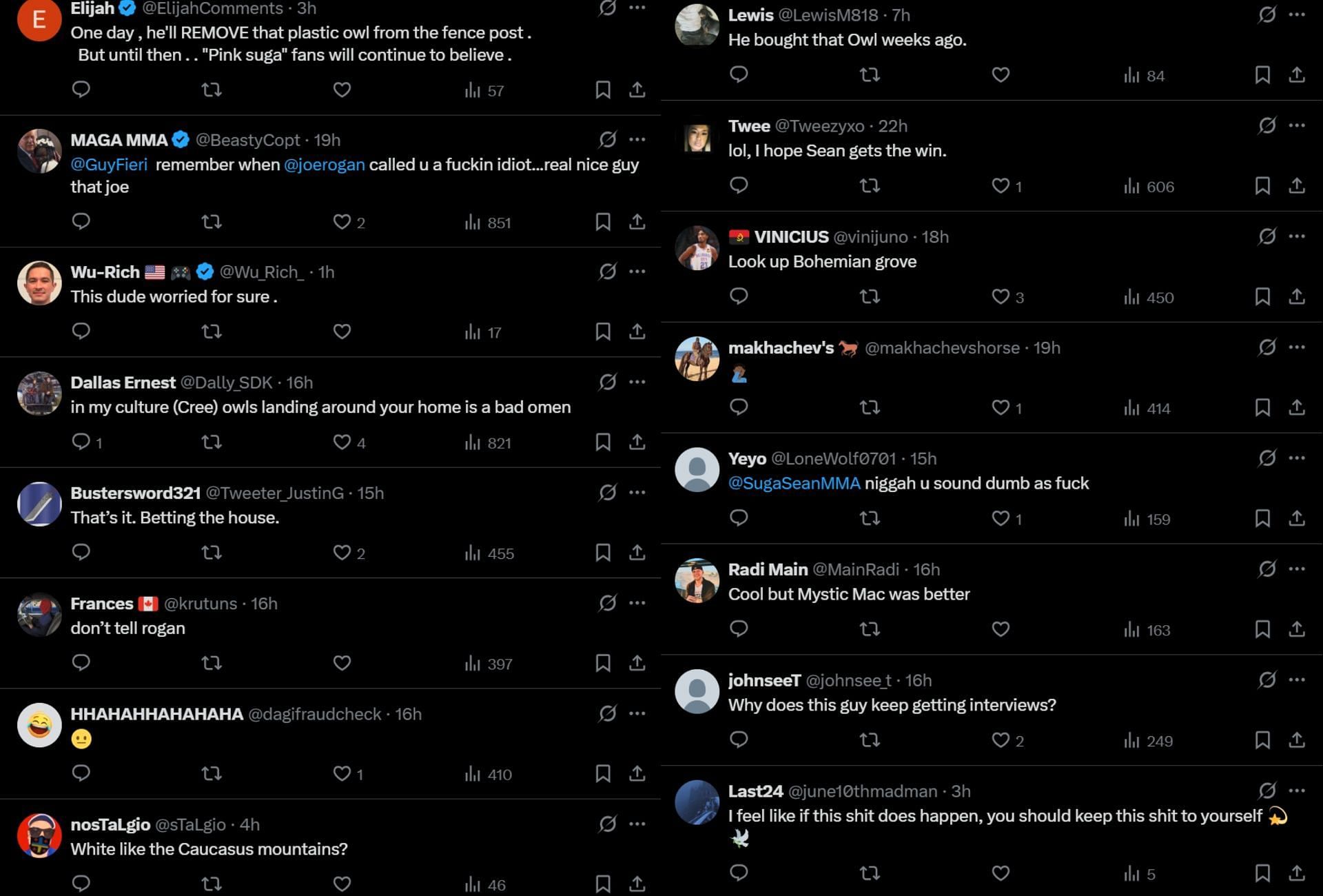 Fan reactions to Sean O&#039;Malley&#039;s owl take