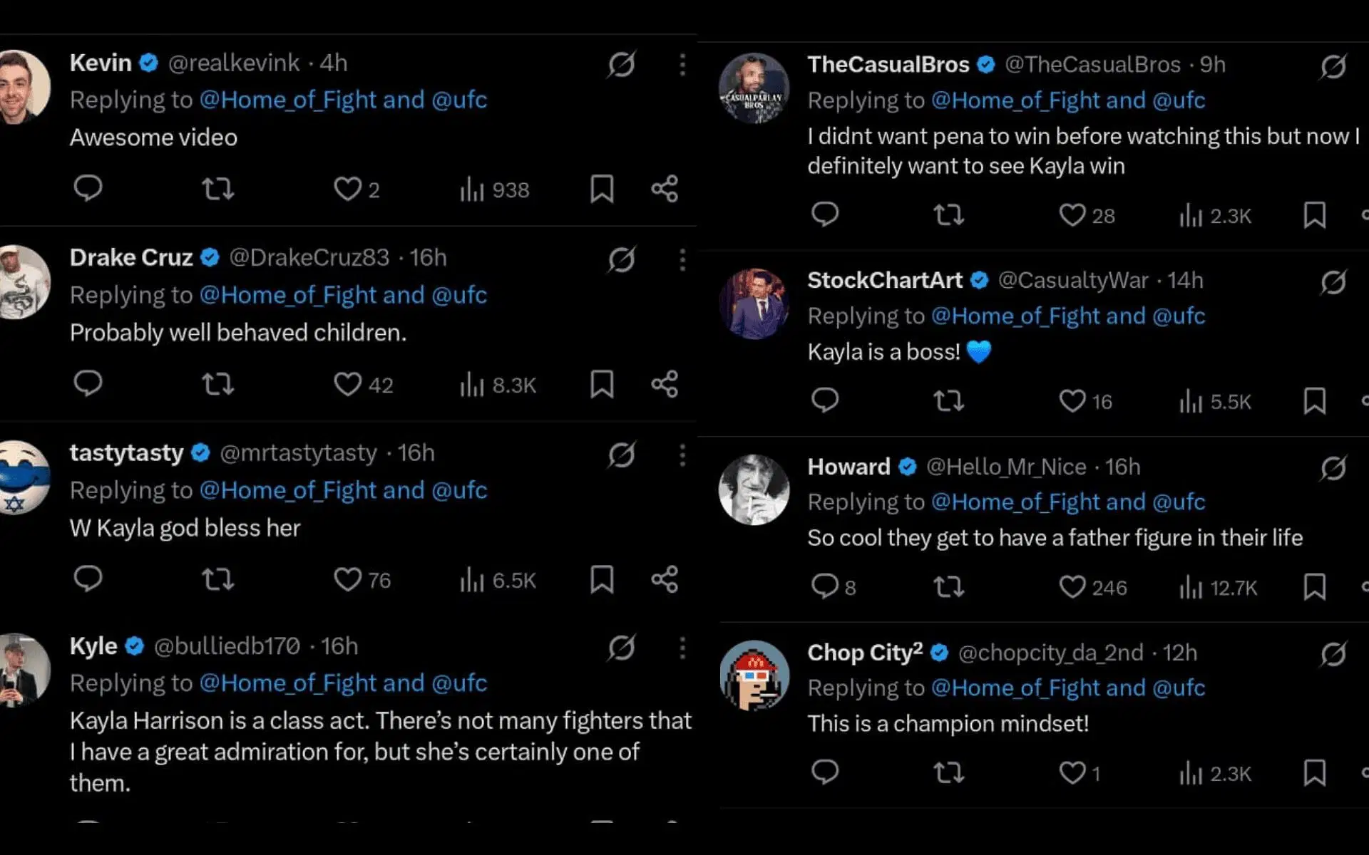 Fans&#039; reaction to Kayla Harrison opening up on becoming a parent. [Screenshots courtesy: @Home_of_Fight on X]