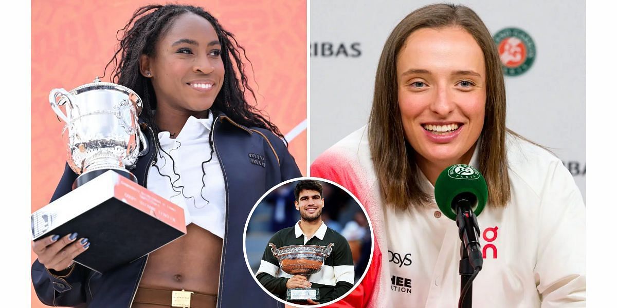 Coco Gauff (L), Carlos Alcaraz (inset) and Iga Swiatek (R) (Image Source: Getty)