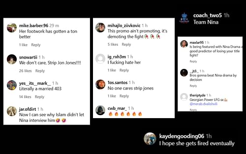 Fans react to the video of Nina-Marie Daniele and Merab Dvalishvili training together. [Screenshots courtesy: @ninamariedaniele on Instagram]