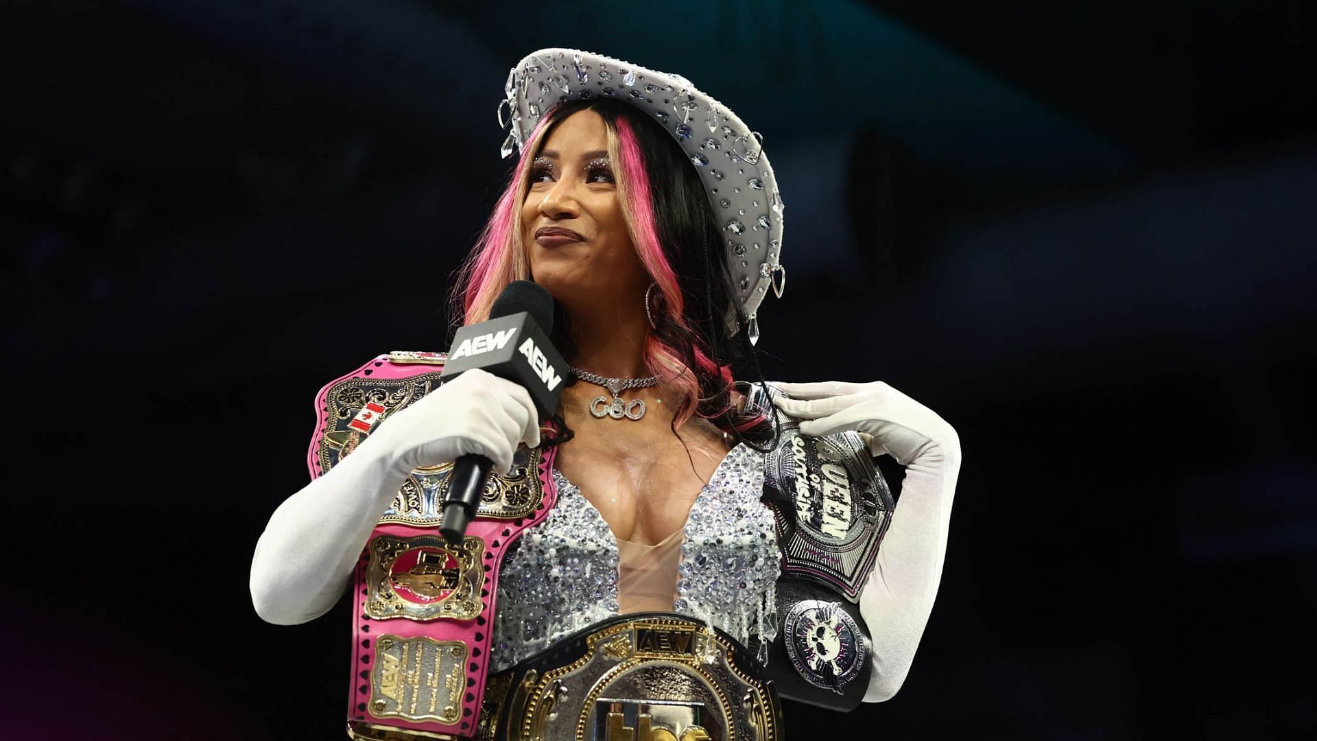Mercedes Mon&eacute; is in possession of 5 belts today [Photo: AEW Official Website]