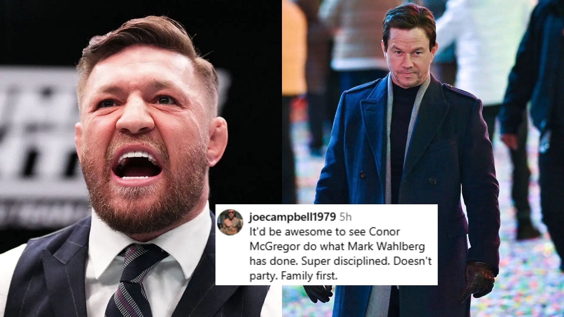 A fan asks Conor McGregor (left) to balance his personal life like Mark Wahlberg (right). [Images courtesy: Getty Images]