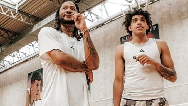 NBA star Derrick Rose and five-star prospect Taylen Kinney. (Image via Instagram @taylen_kinney13)