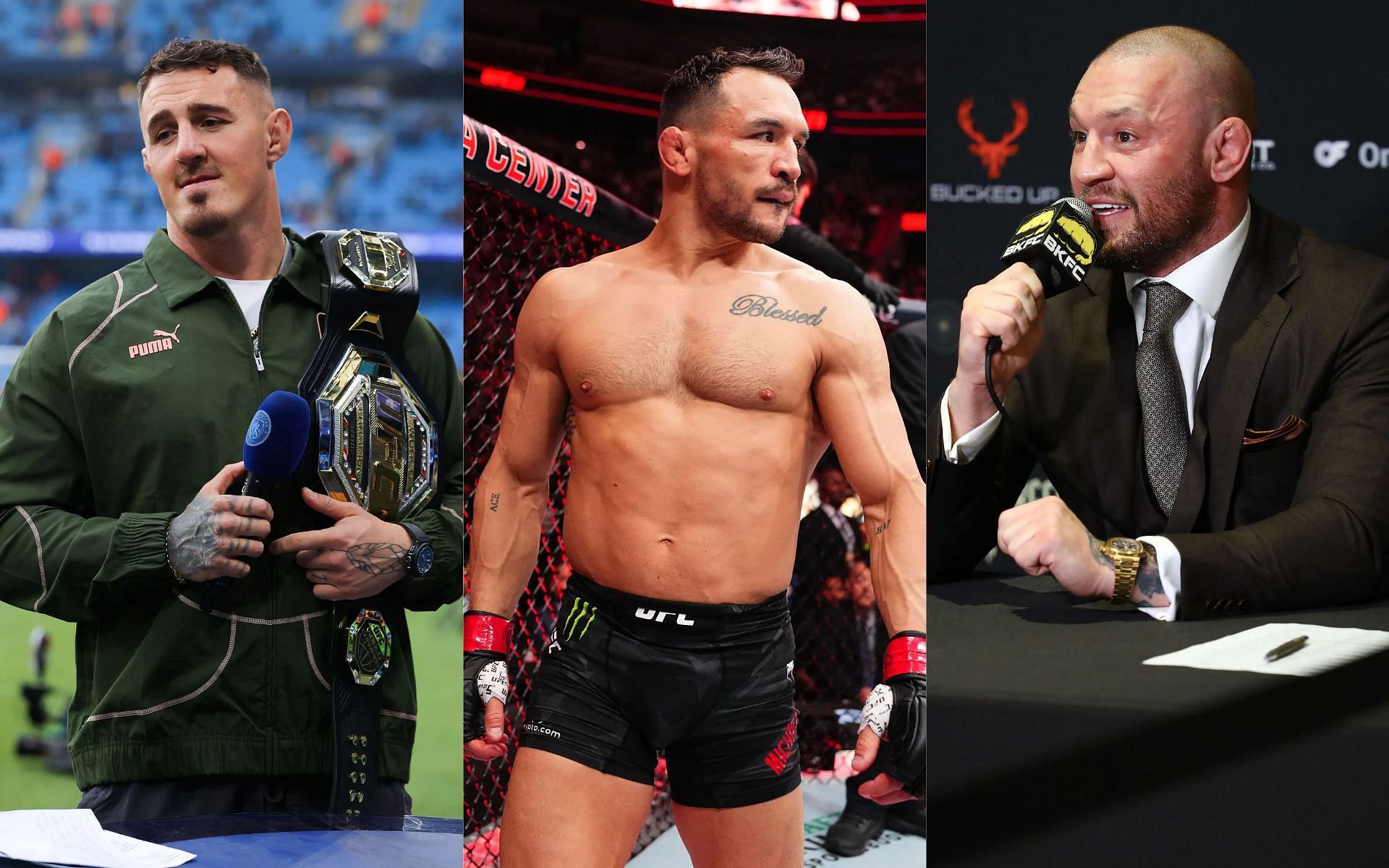 Tom Aspinall (left) dismisses Michael Chandler (middle) and Conor McGregor (right) comparisons. [Images courtesy: Getty Images]