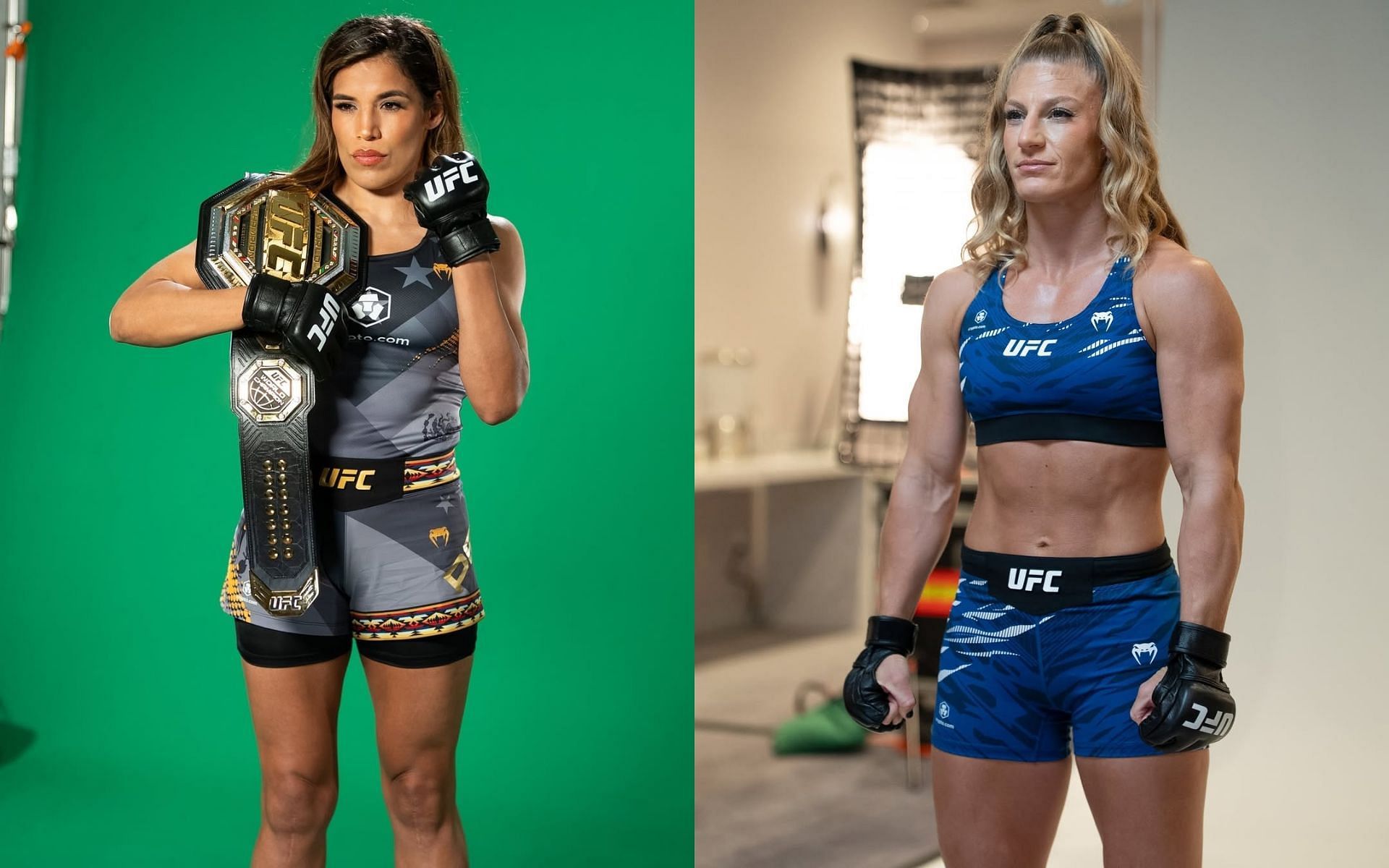 Julianna Pena (left) takes on Kayla Harrison (right). [Images courtesy: @ufceurope on Instagram]
