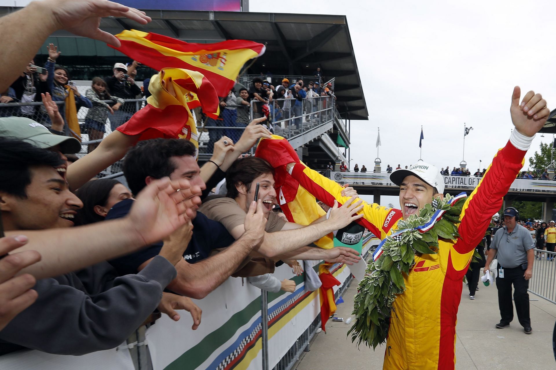 Alex Palou celebrates with fans after winning the 109th Running Of The Indianapolis 500 - Source: Getty