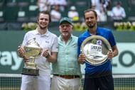 Alexander Bublik with Daniil Medvedev and Boris Becker after win - Image Source: Getty