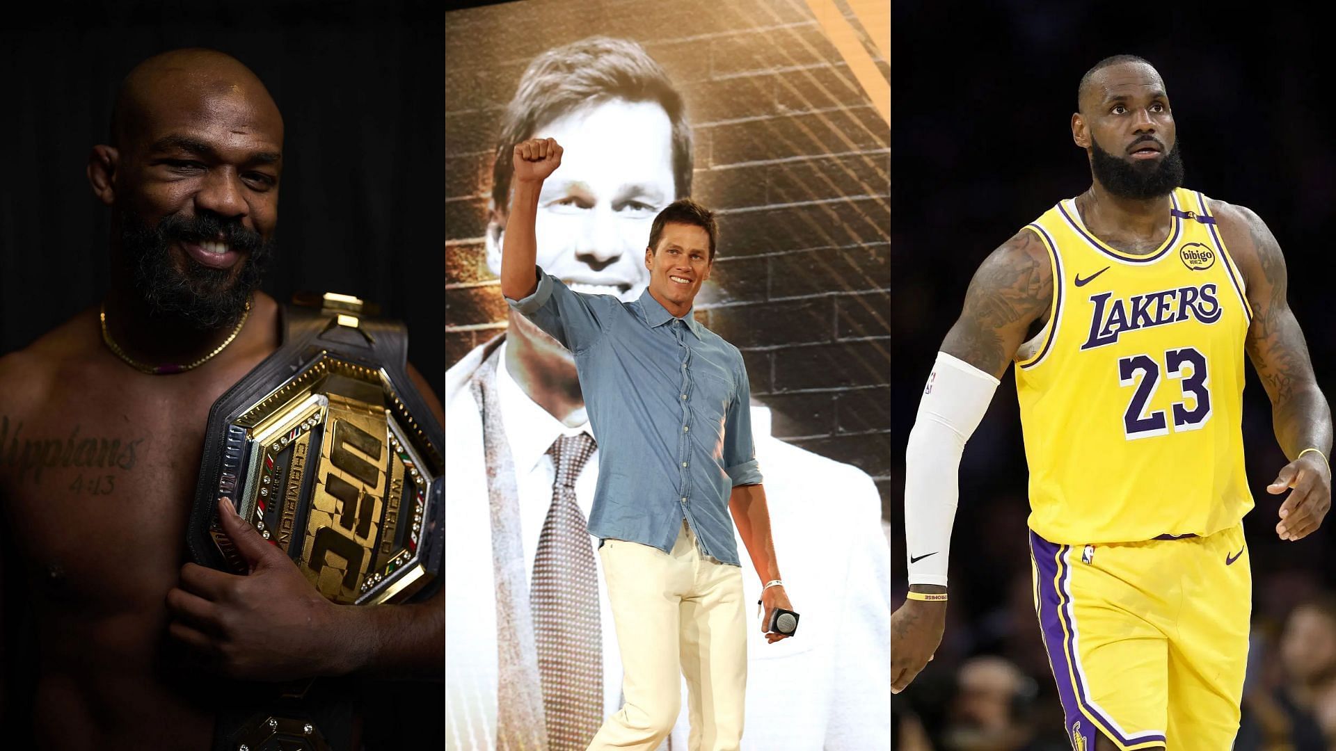 While addressing growing backlash after MMA retirement, Jon Jones (left) puts himself alongside legends like Tom Brady (middle) and LeBron James (right). [Images courtesy: Getty Images]