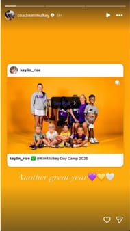 Mulkey reacts to images from her annual basketball clinic | via @coachkimmulkey/ig